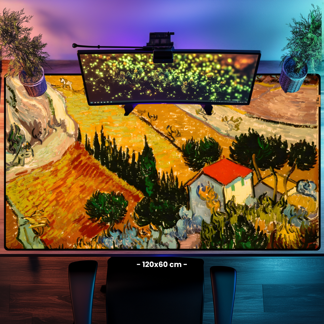 Ev ve Çiftçi ile Kır Manzarası (Landscape with House and Ploughman) - Vincent van Gogh - Mouse Pad & Masa Matı