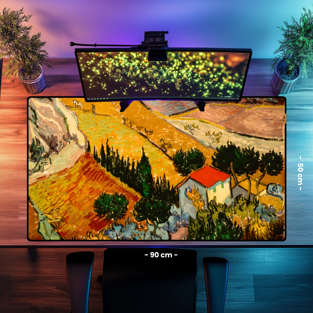 Ev ve Çiftçi ile Kır Manzarası (Landscape with House and Ploughman) - Vincent van Gogh - Mouse Pad & Masa Matı
