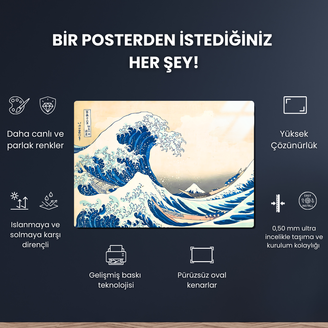 Kanagawa Açıklarındaki Büyük Dalga (The Great Wave off Kanagawa) - Katsushika Hokusai - Metal Poster & Tablo