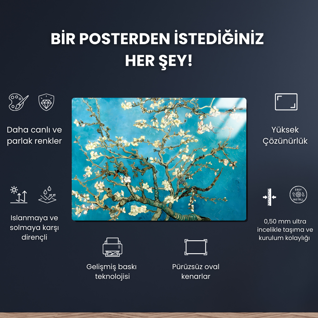 Çiçek Açan Badem Ağacı (Almond Blossoms) - Vincent van Gogh - Metal Poster & Tablo