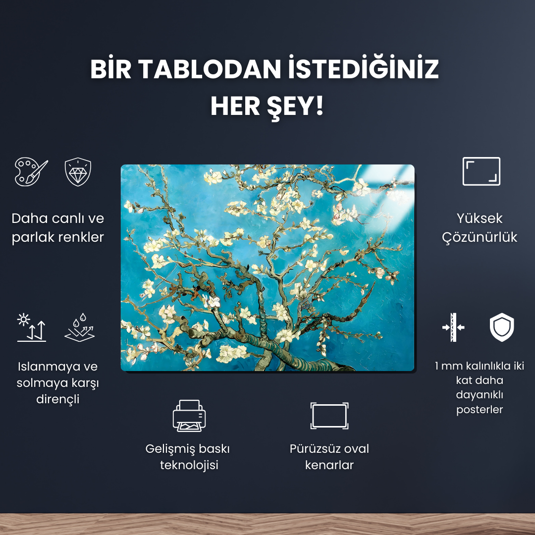 Çiçek Açan Badem Ağacı (Almond Blossoms) - Vincent van Gogh - Metal Poster & Tablo