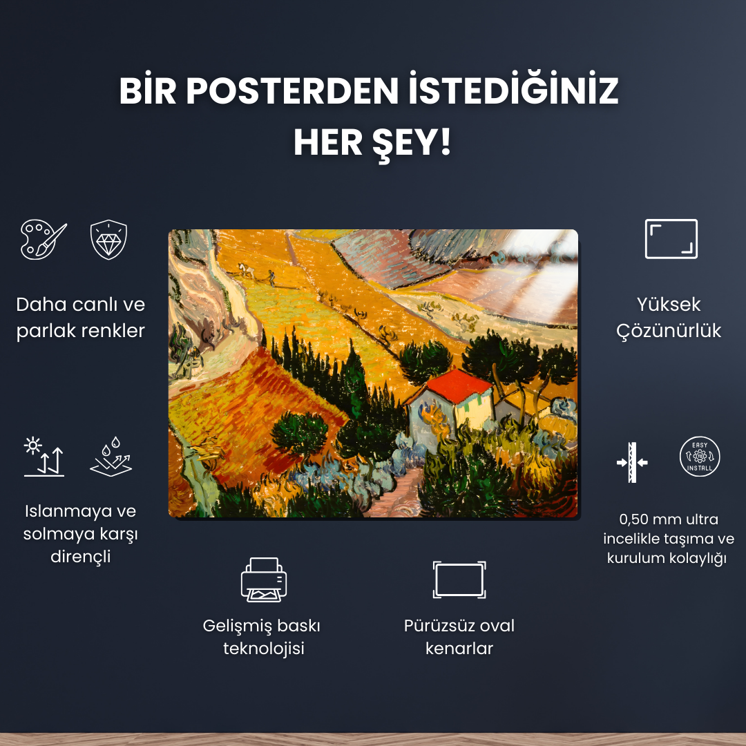 Ev ve Çiftçi ile Kır Manzarası  (Landscape with House and Ploughman) - Vincent van Gogh - Metal Poster & Tablo