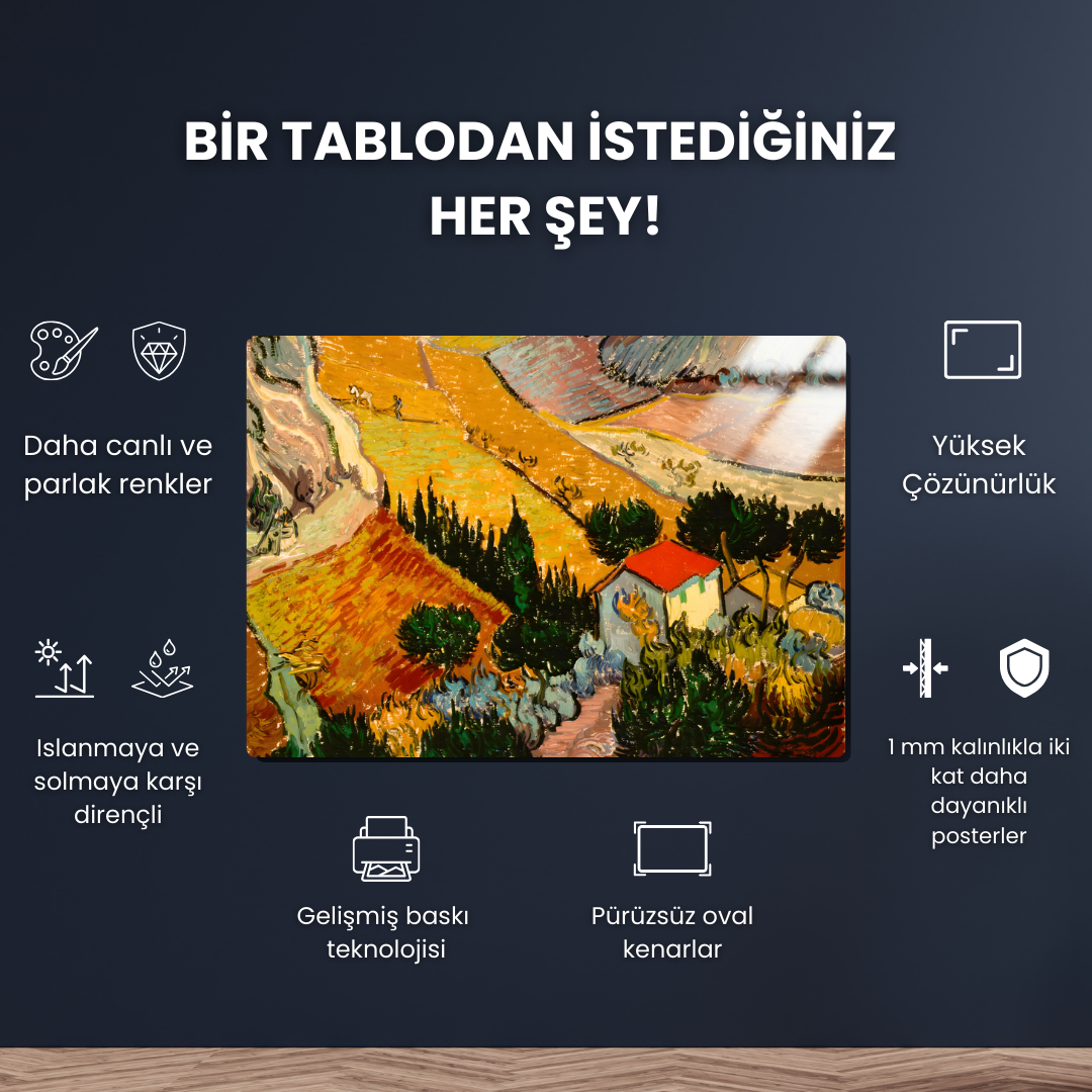 Ev ve Çiftçi ile Kır Manzarası  (Landscape with House and Ploughman) - Vincent van Gogh - Metal Poster & Tablo