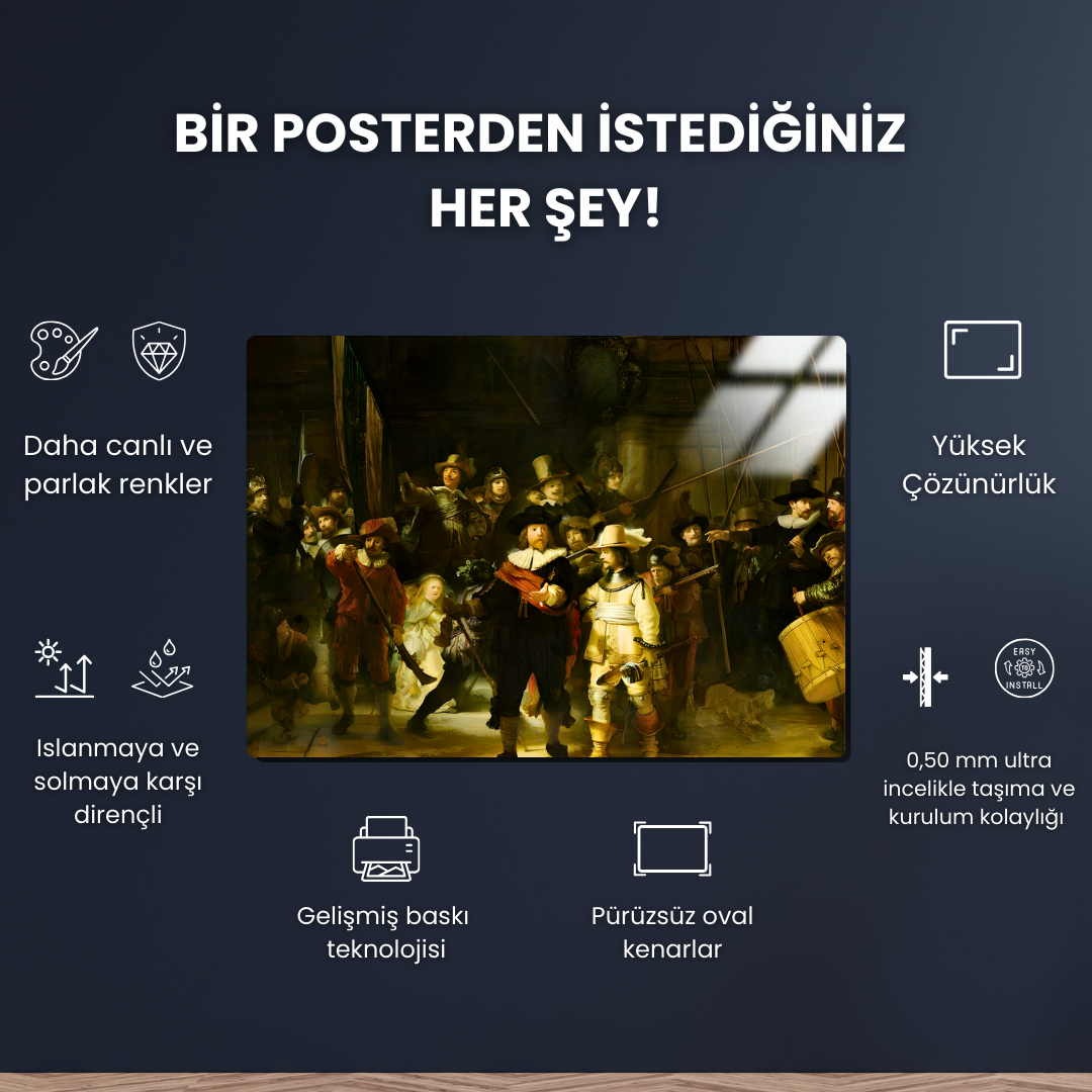Gece Devriyesi (The Night Watch) - Rembrandt - Metal Poster & Tablo