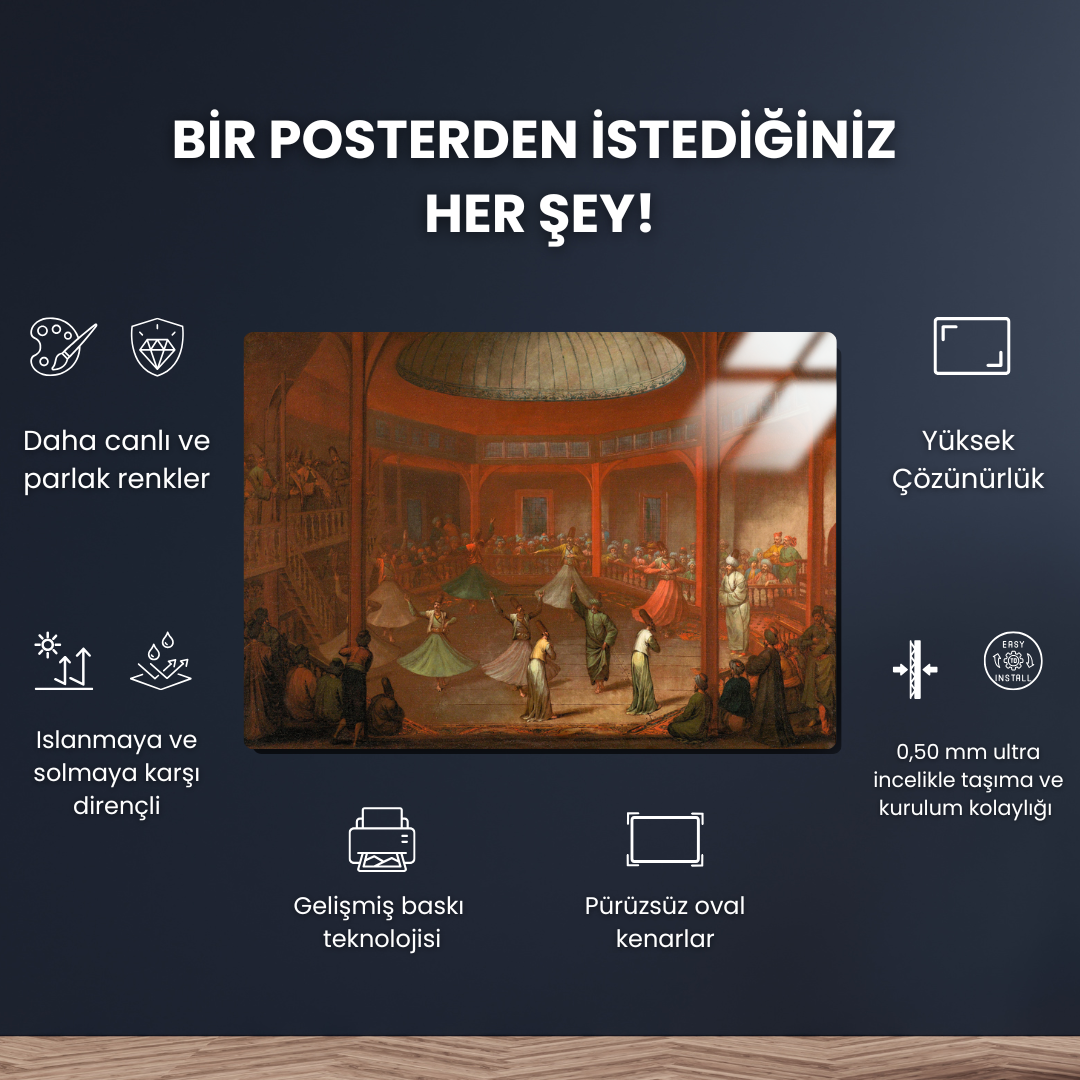 Mevlevi Dervişler (Whirling Dervishes) - Jean Baptiste Vanmour - Metal Poster & Tablo