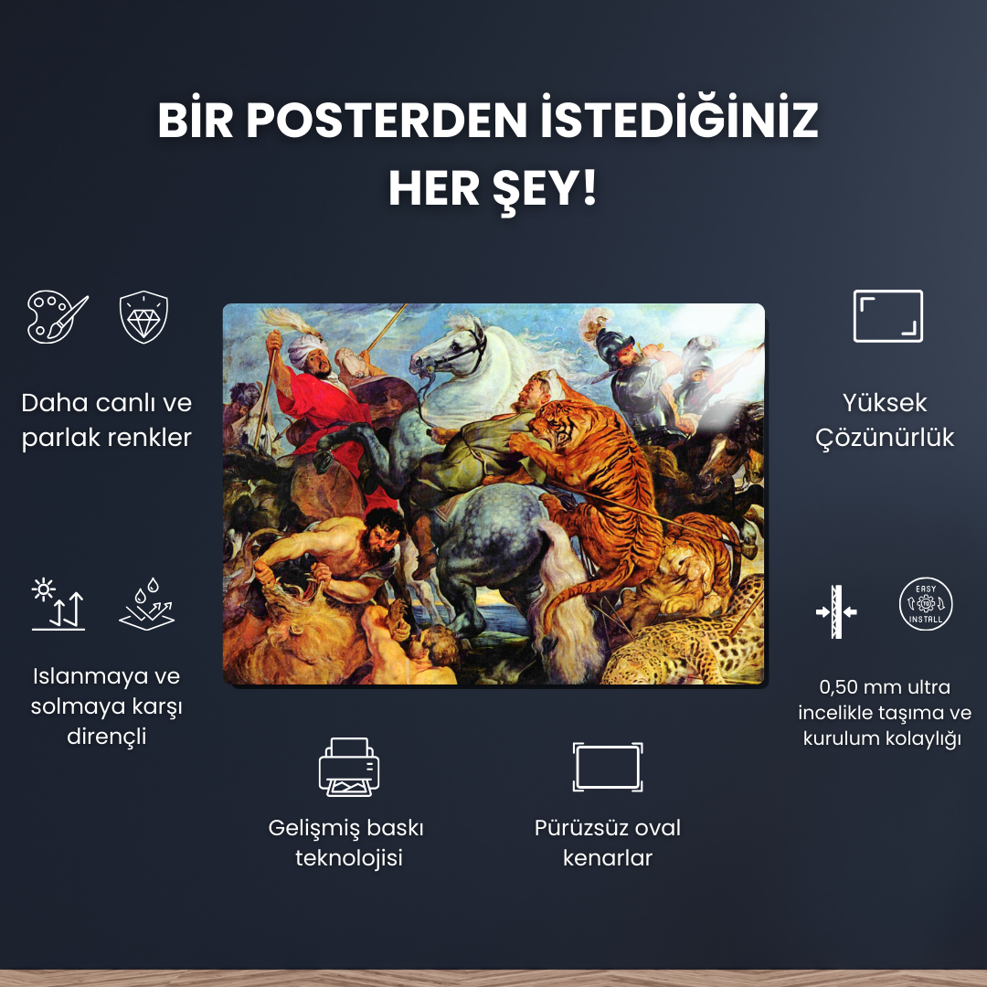 Kaplan Avı (The Tiger Hunt) - Peter Paul Rubens - Metal Poster & Tablo