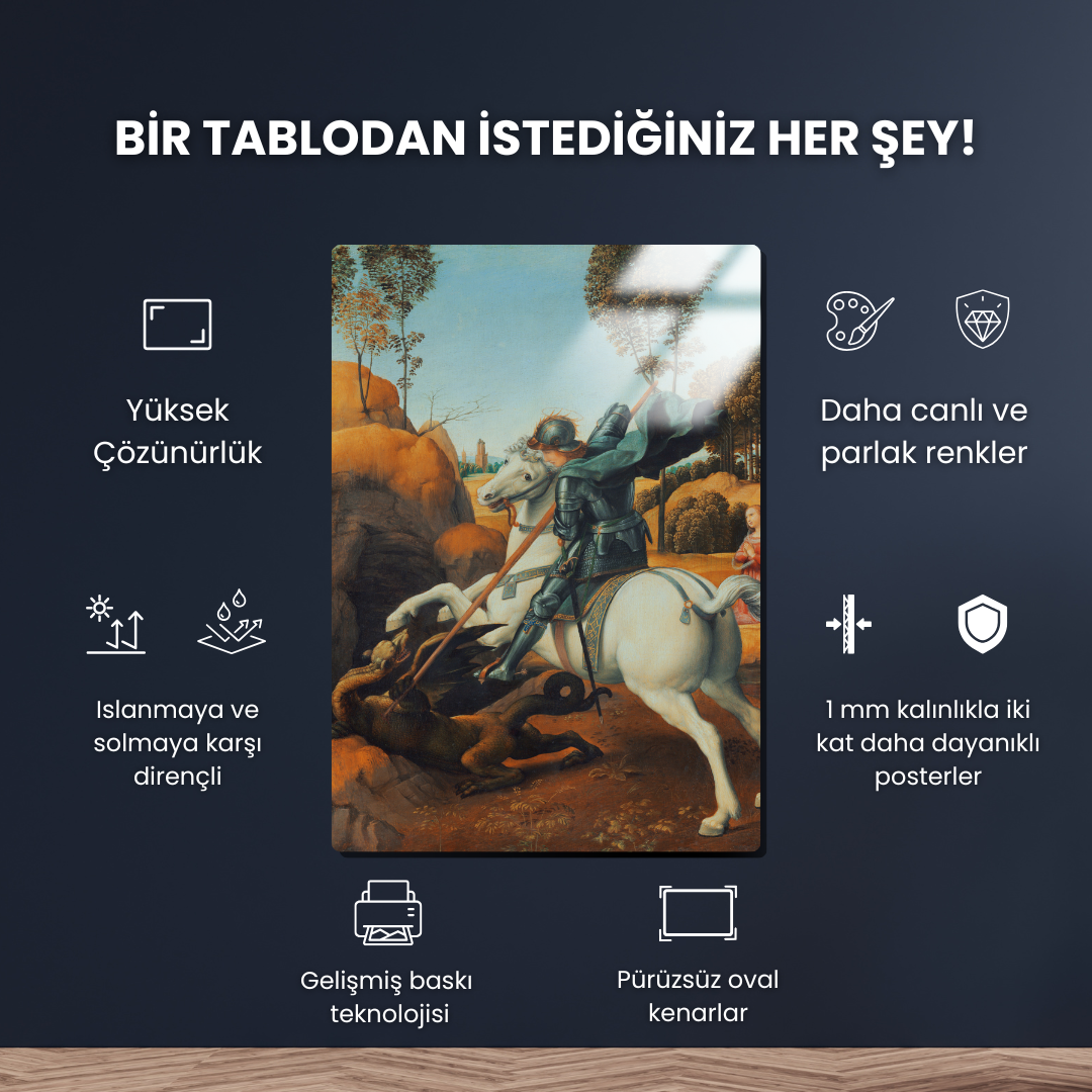 Aziz George ve Ejderha (Saint George and the Dragon) - Raphael - Metal Poster & Tablo