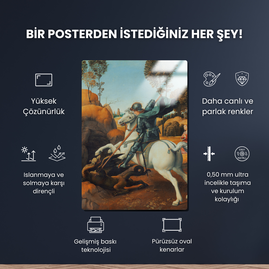 Aziz George ve Ejderha (Saint George and the Dragon) - Raphael - Metal Poster & Tablo