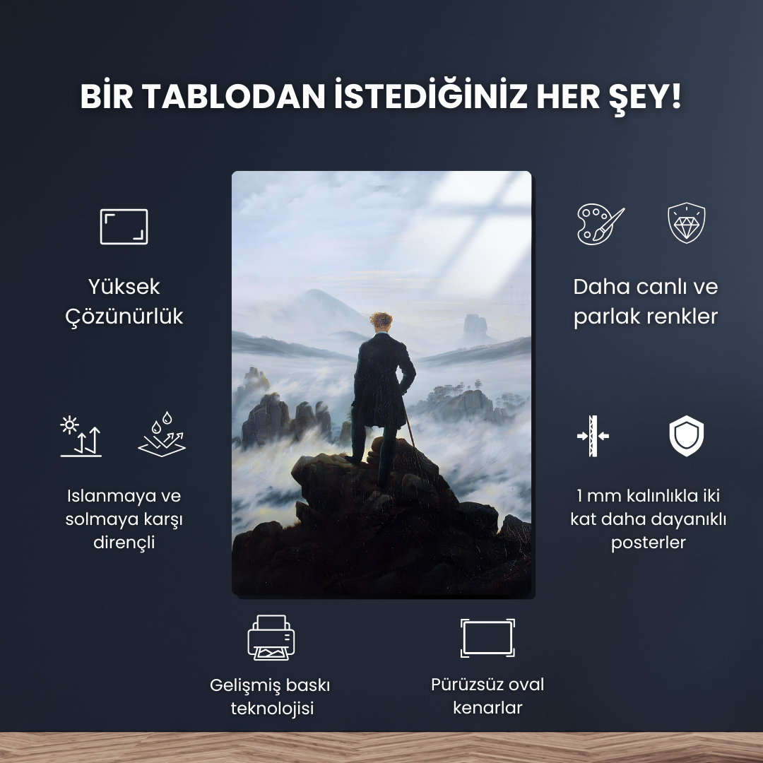 Bulutların Üzerinde Yolculuk (Wanderer above the Sea of Fog) - Caspar David Friedrich - Metal Poster & Tablo