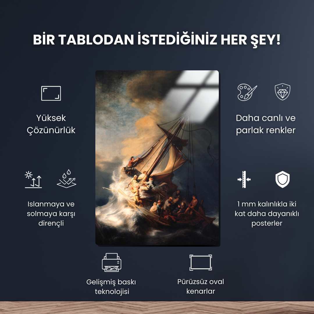 Celile Denizi'ndeki Fırtınada Mesih (Christ in the Storm on the Sea of Galilee) - Rembrandt - Metal Poster & Tablo