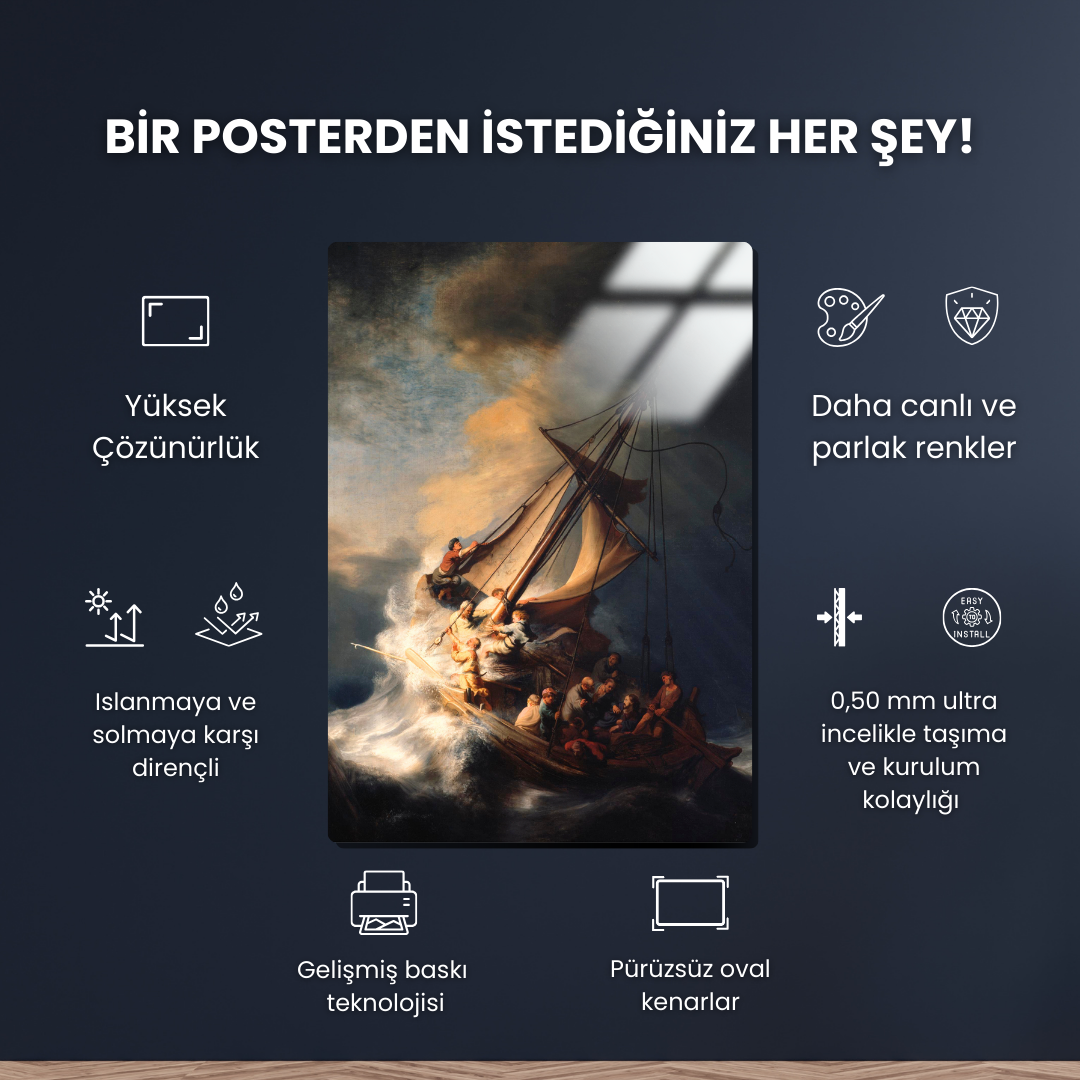 Celile Denizi'ndeki Fırtınada Mesih (Christ in the Storm on the Sea of Galilee) - Rembrandt - Metal Poster & Tablo