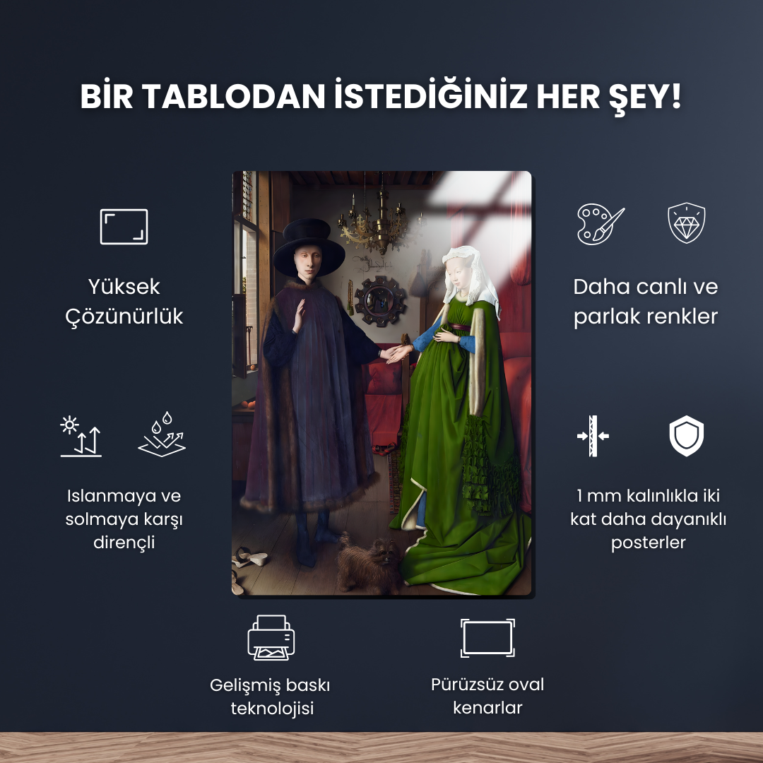 Giovanni Arnolfini ve Karısı'nın Portresi (Portrait of Giovanni Arnolfini and his Wife) - Jan van Eyck -Metal Poster & Tablo