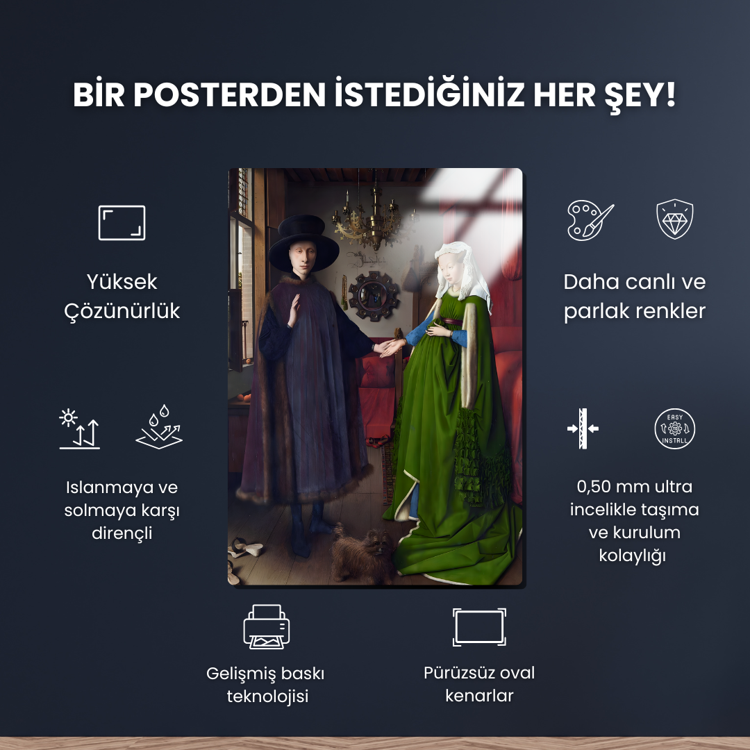 Giovanni Arnolfini ve Karısı'nın Portresi (Portrait of Giovanni Arnolfini and his Wife) - Jan van Eyck -Metal Poster & Tablo
