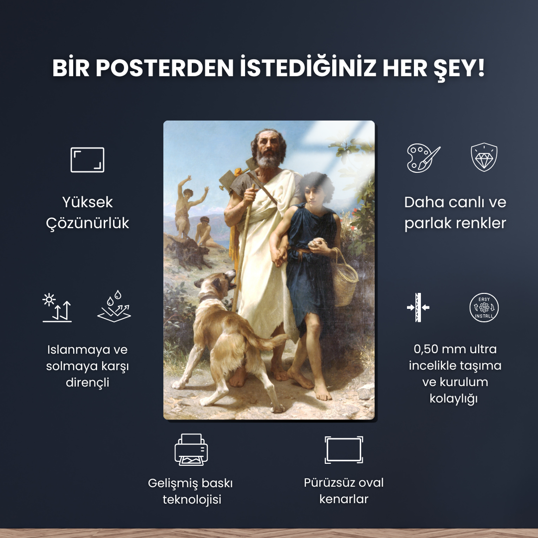 Homeros ve Rehberi (Homer and his Guide) - William-Adolphe Bouguereau - Metal Poster & Tablo