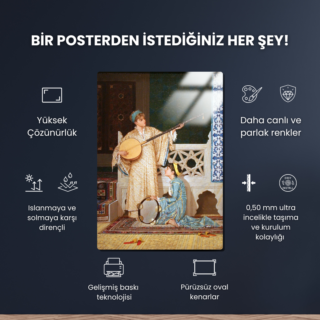 İki Müzisyen Kız (Two Musician Girls) - Osman Hamdi Bey - Metal Poster & Tablo