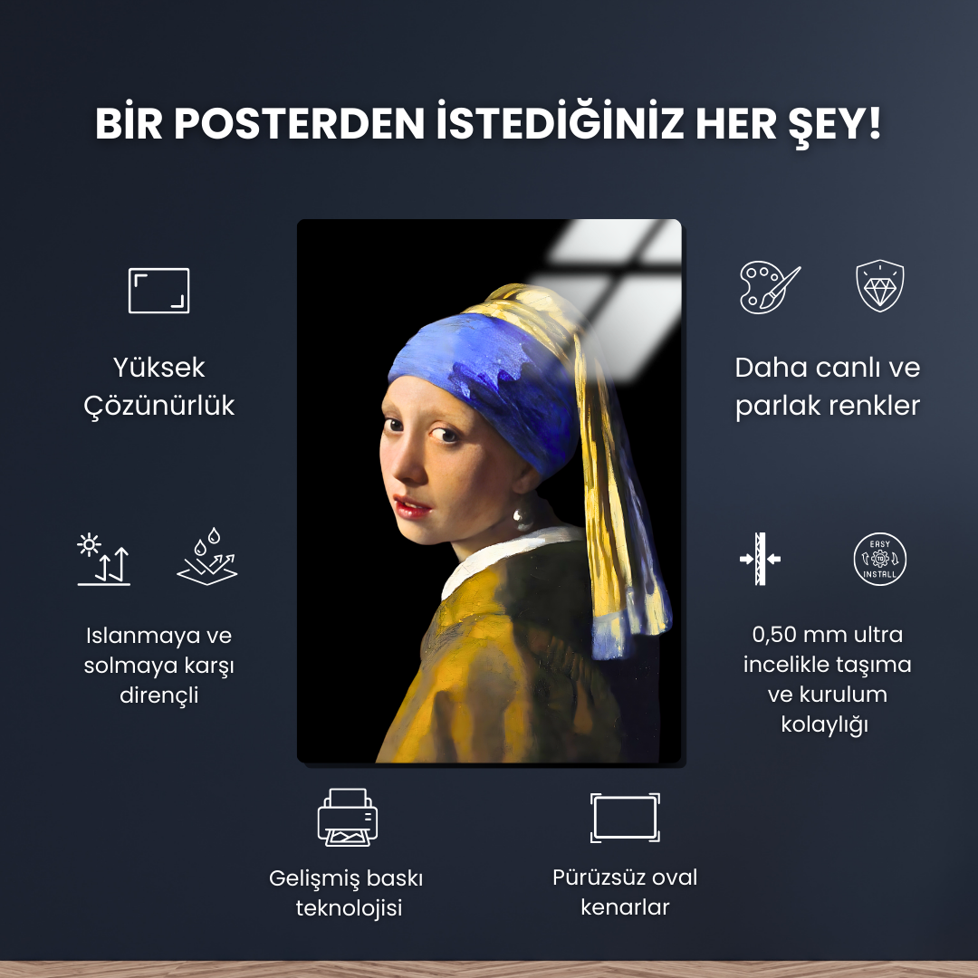 İnci Küpeli Kız - (Girl with a Pearl Earring) - Johannes Vermeer - Metal Poster & Tablo
