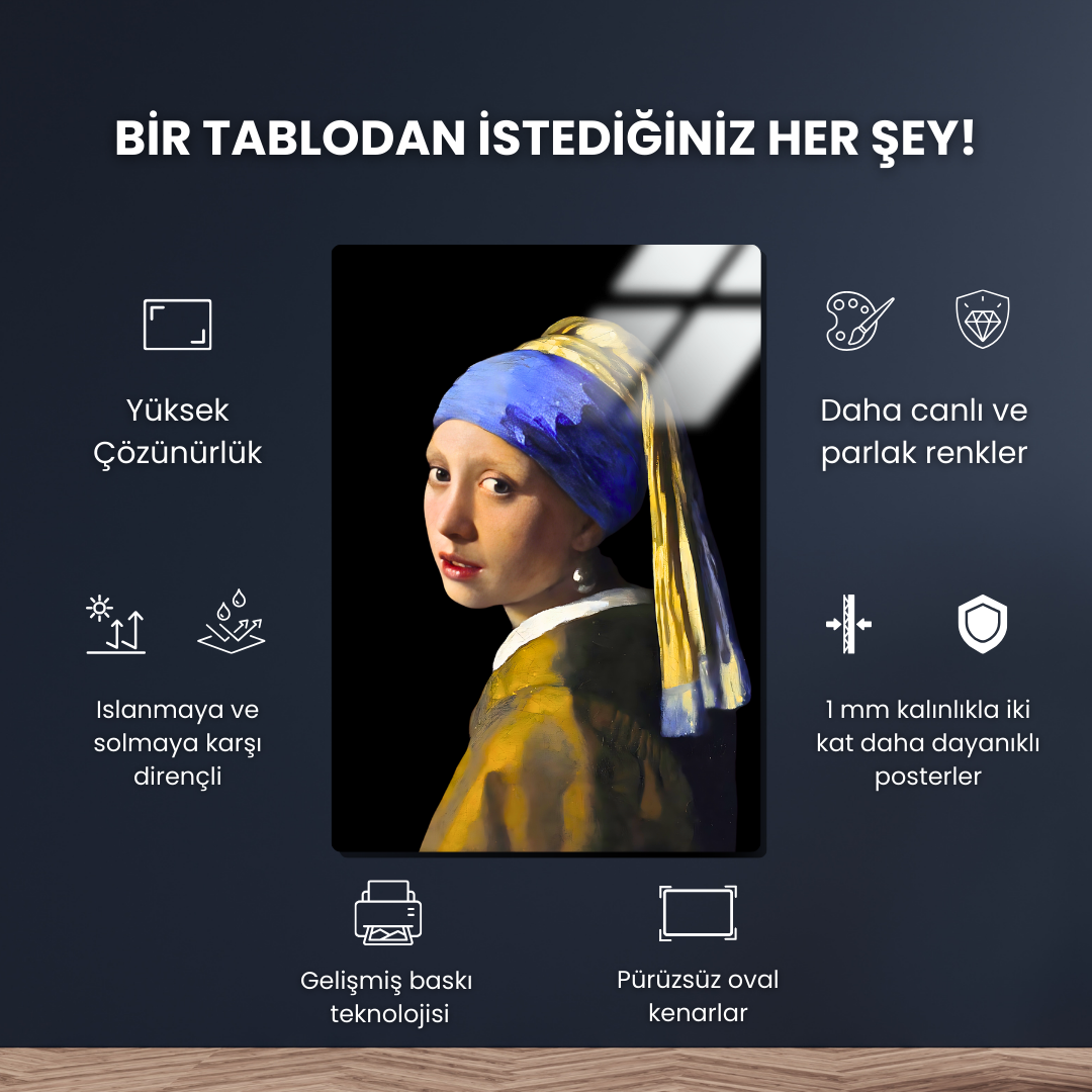 İnci Küpeli Kız - (Girl with a Pearl Earring) - Johannes Vermeer - Metal Poster & Tablo