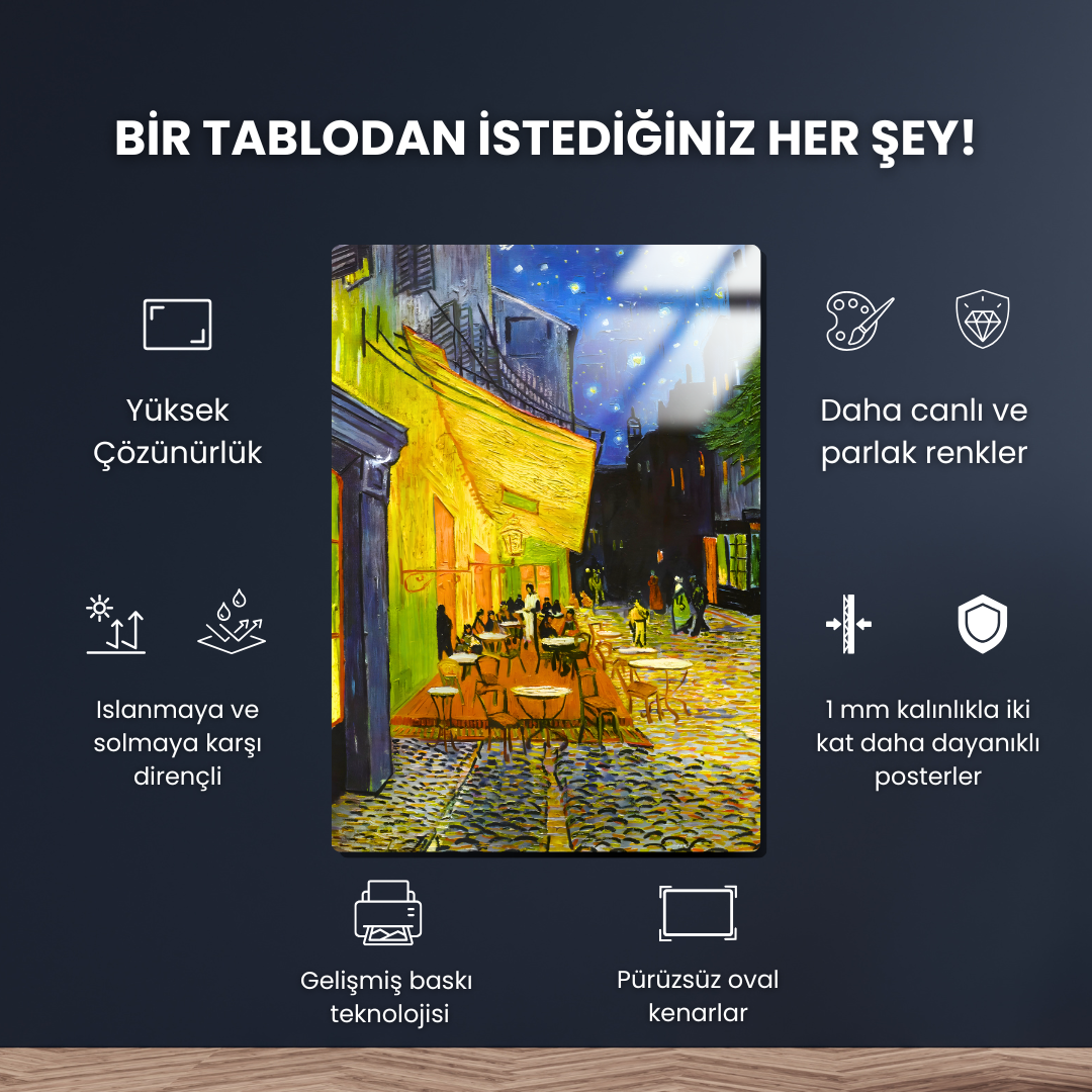 Kafe Terasta Gece (Café Terrace at Night) - Vincent van Gogh - Metal Poster & Tablo