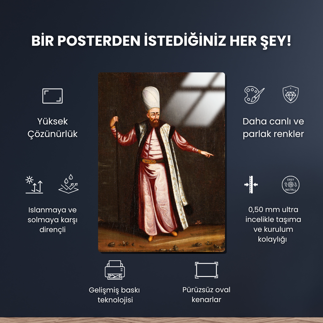 Kapıcıbaşı, Sarayın Büyük Ustası (The Capoudgi Bachi, Grand-master of the Seraglio) - Jean Baptiste Vanmour - Metal Poster & Tablo