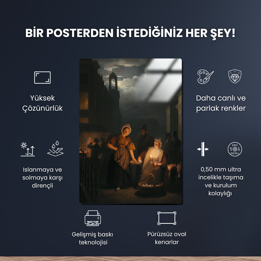 Rotterdam'da Gece Pazarı (Night Market in Rotterdam) - Petrus van Schendel - Metal Poster & Tablo