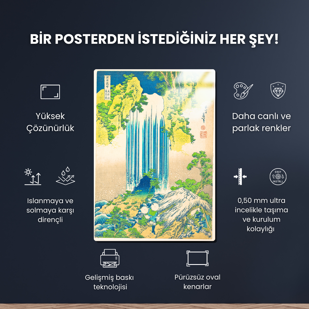 Yoro Şelalesi, Mino Eyaleti (Yoro Waterfall, Mino Province)-Katsushika Hokusai - Metal Poster & Tablo
